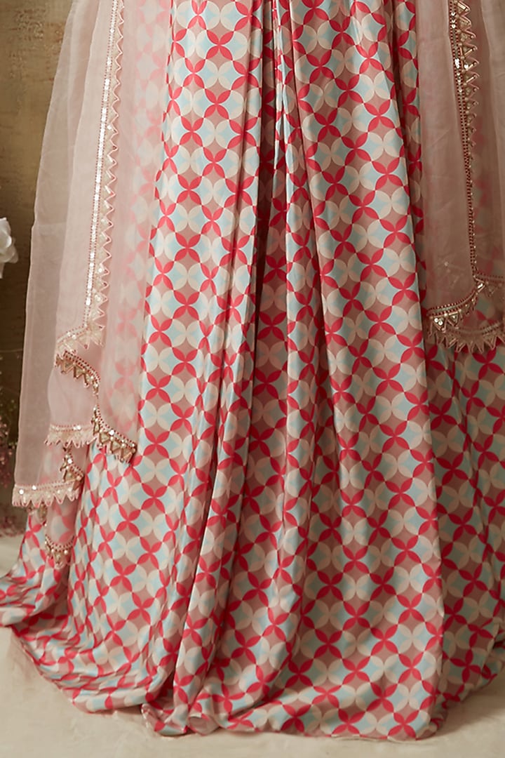 Pop Pink Printed Pleated Wedding Lehenga Set by Ria Shah Label at Pernia's Pop Up Shop