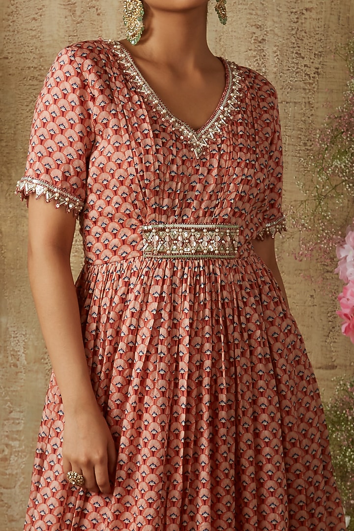 Rust Red Printed Wedding Anarkali by Ria Shah Label at Pernia's Pop Up Shop