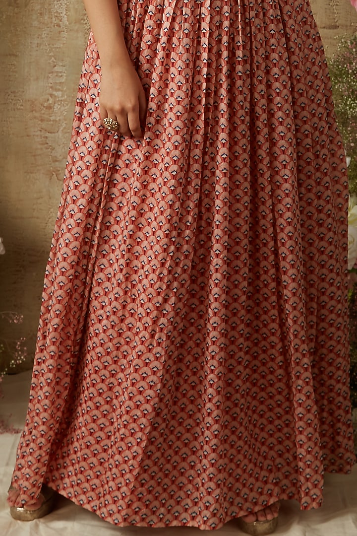 Rust Red Printed Wedding Anarkali by Ria Shah Label at Pernia's Pop Up Shop