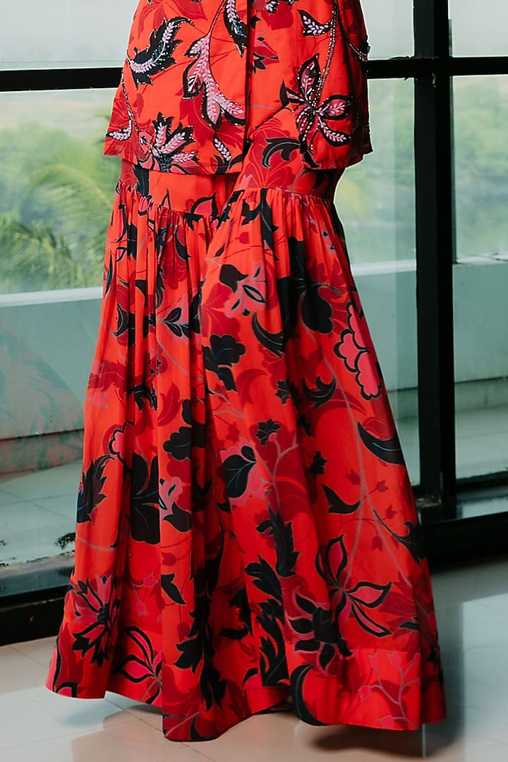Tangerine Poly Georgette Floral Printed Wedding Sharara Set by Ria Shah Label at Pernia's Pop Up Shop
