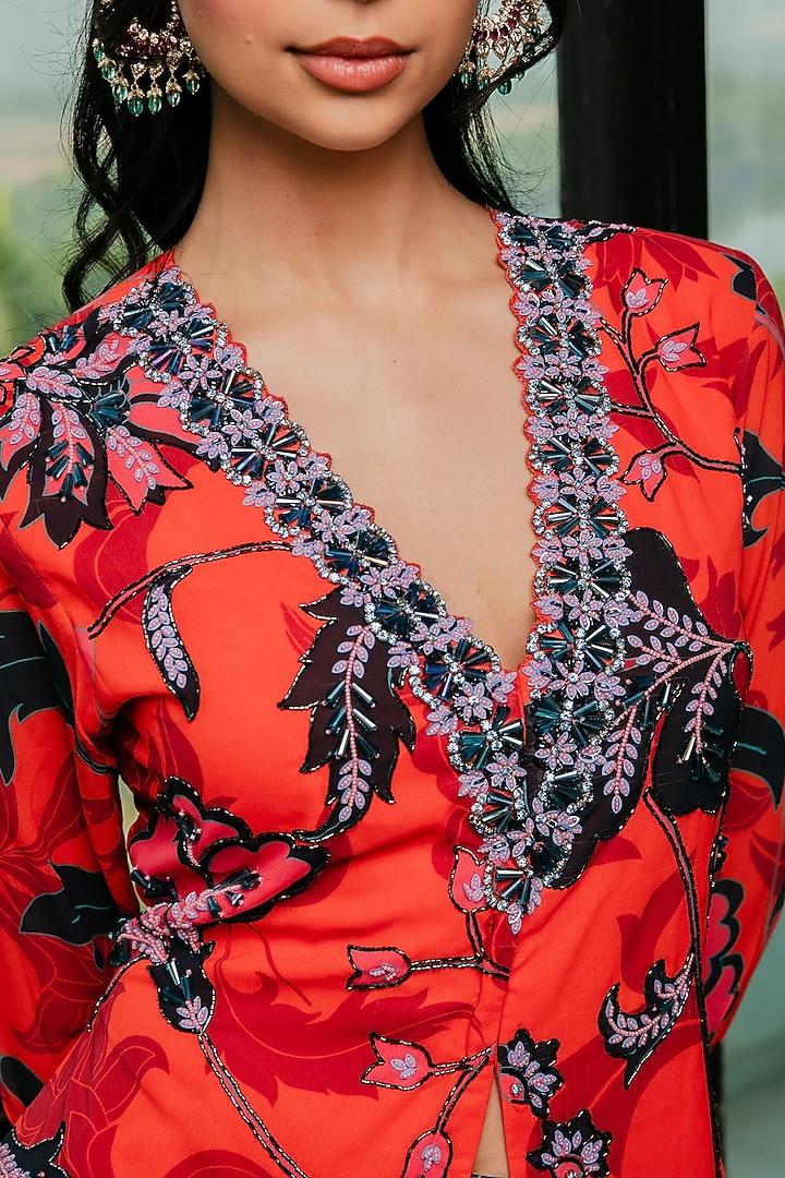 Tangerine Poly Georgette Floral Printed Wedding Sharara Set by Ria Shah Label at Pernia's Pop Up Shop