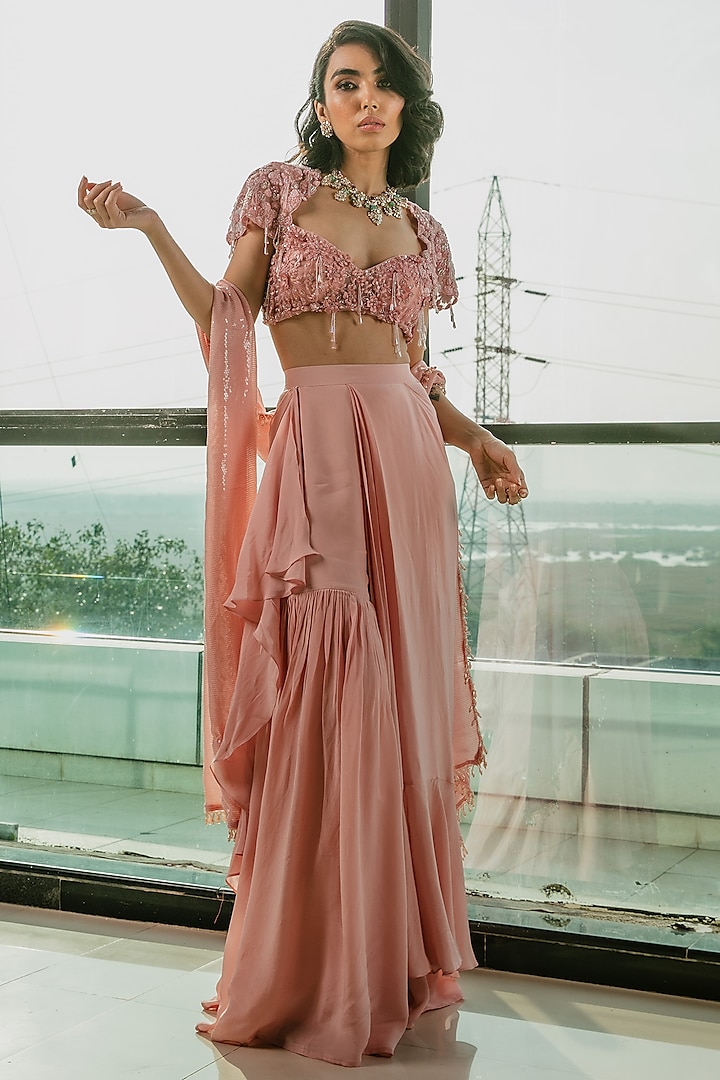 Pink Net & Crepe Sharara Set by Ria Shah Label at Pernia's Pop Up Shop