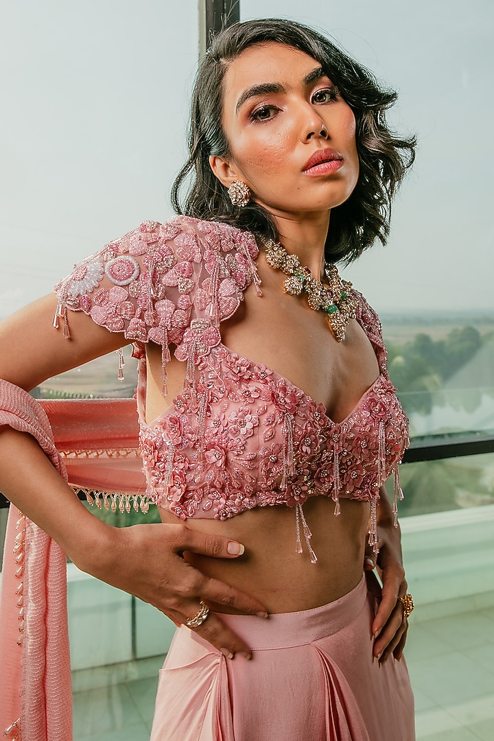 Pink Net & Crepe Wedding Sharara Set by Ria Shah Label at Pernia's Pop Up Shop