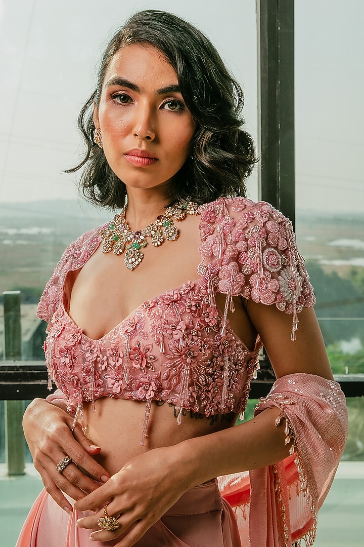 Pink Net & Crepe Wedding Sharara Set by Ria Shah Label at Pernia's Pop Up Shop