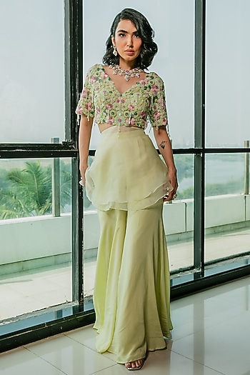 Lime Green Crepe Wedding Sharara Set by Ria Shah Label at Pernia's Pop Up Shop