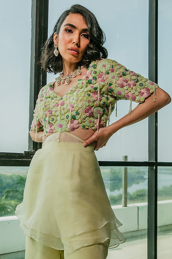 Lime Green Crepe Wedding Sharara Set by Ria Shah Label at Pernia's Pop Up Shop