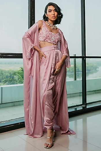 Pink Modal Satin Dhoti Pant Set by Ria Shah Label at Pernia's Pop Up Shop