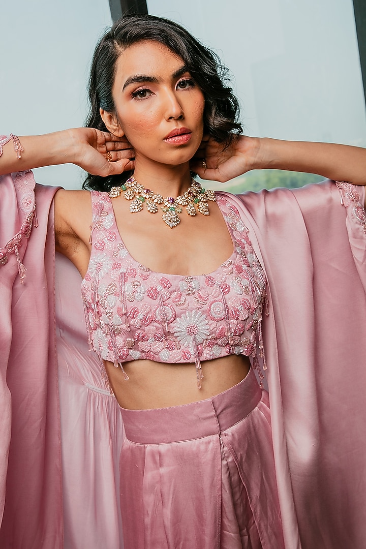 Pink Modal Satin Dhoti Pant Set by Ria Shah Label at Pernia's Pop Up Shop