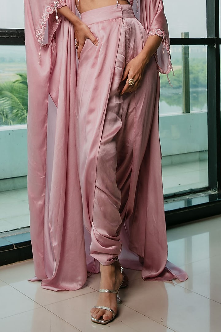 Pink Modal Satin Dhoti Pant Set by Ria Shah Label at Pernia's Pop Up Shop