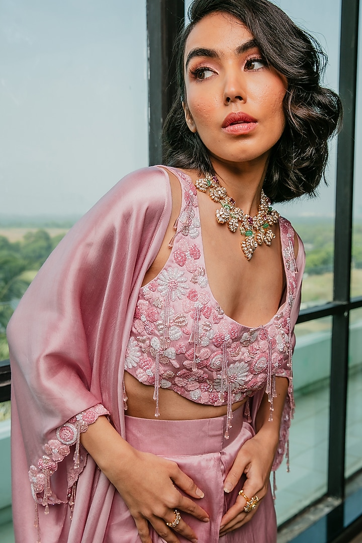 Pink Modal Satin Dhoti Pant Set by Ria Shah Label at Pernia's Pop Up Shop