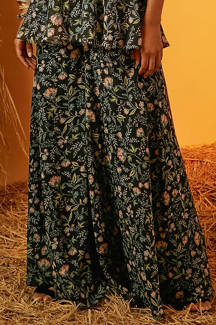 Black Poly Georgette Floral Printed Wedding Sharara Set by Ria Shah Label at Pernia's Pop Up Shop