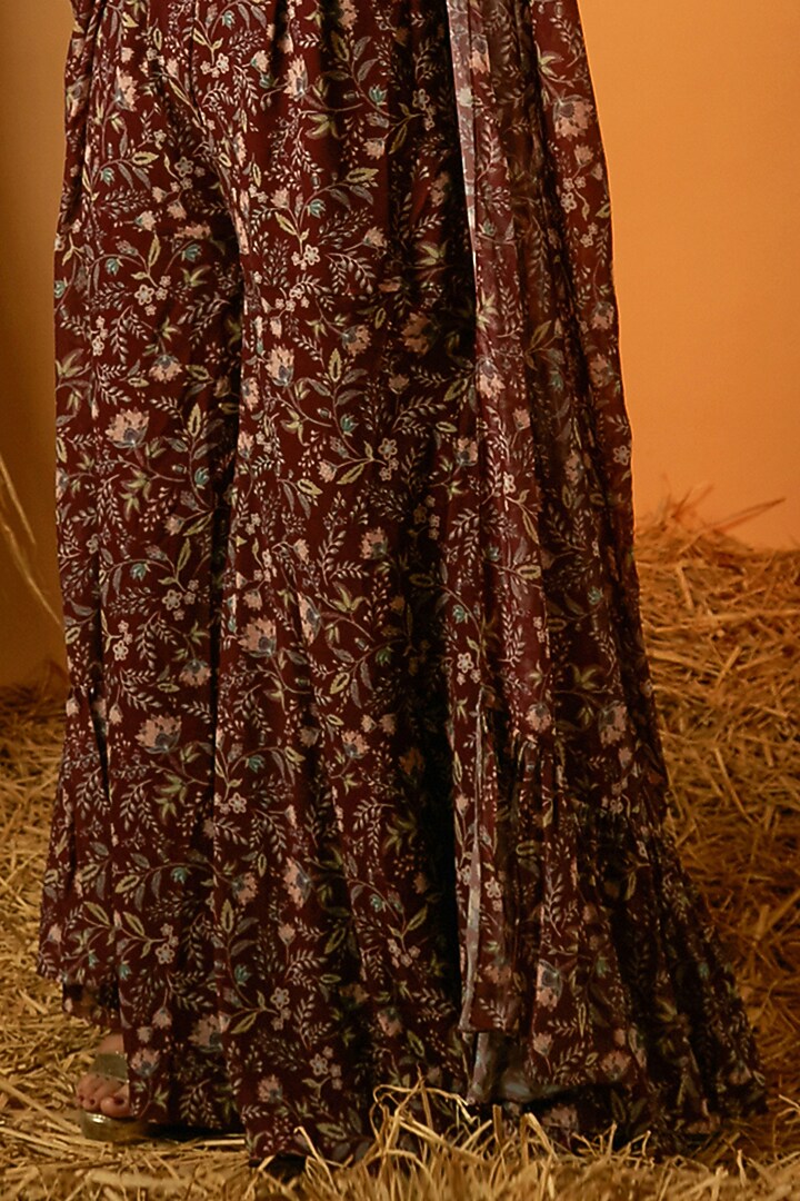 Maroon Poly Georgette Floral Printed Cape Set by Ria Shah Label at Pernia's Pop Up Shop