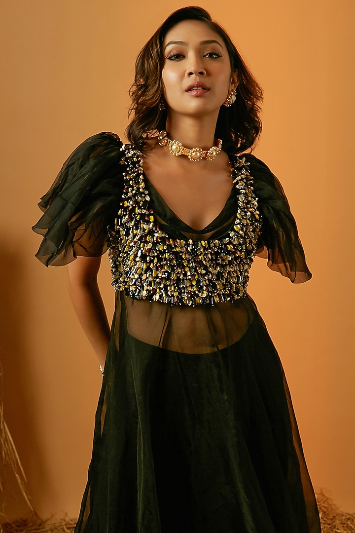 Black Crepe Wedding Sharara Set by Ria Shah Label at Pernia's Pop Up Shop