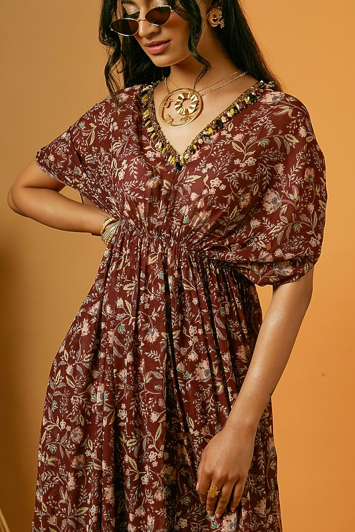 Maroon Poly Georgette Floral Printed Kaftan Set by Ria Shah Label at Pernia's Pop Up Shop