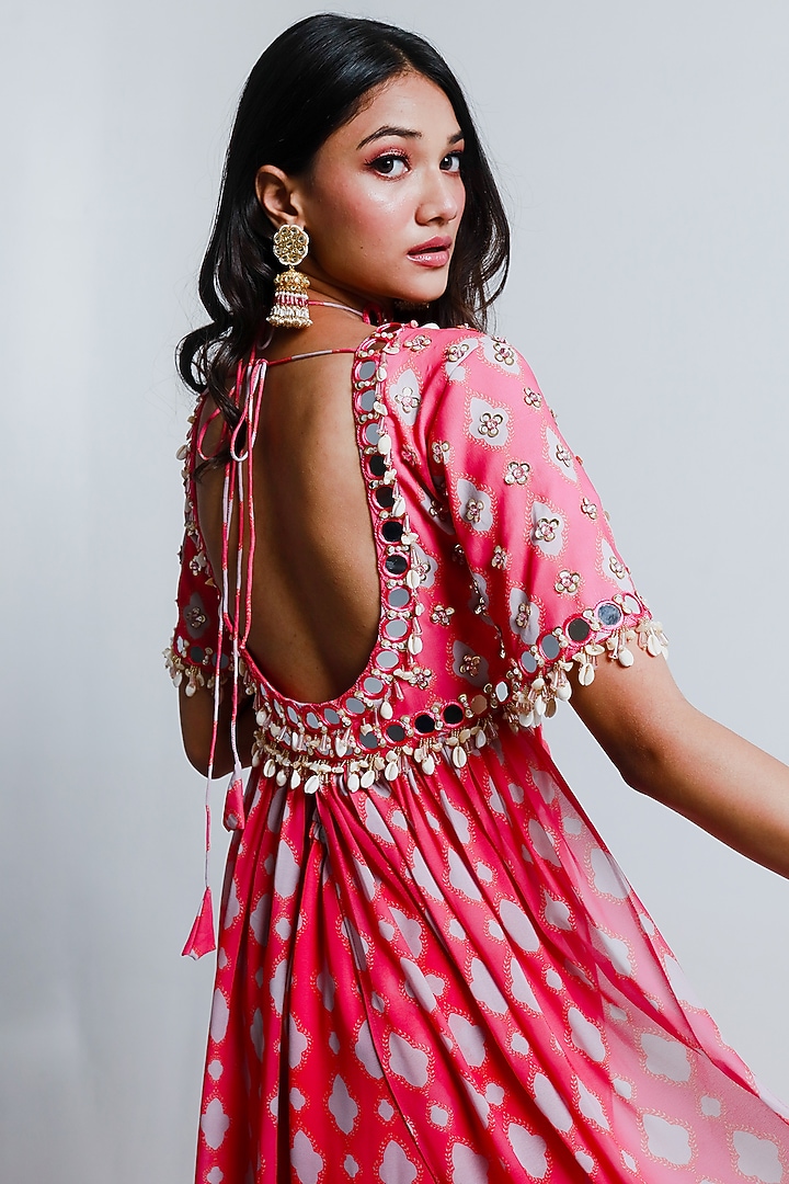 Pink Poly Georgette Geometric Printed Wedding Sharara Set by Ria Shah Label at Pernia's Pop Up Shop
