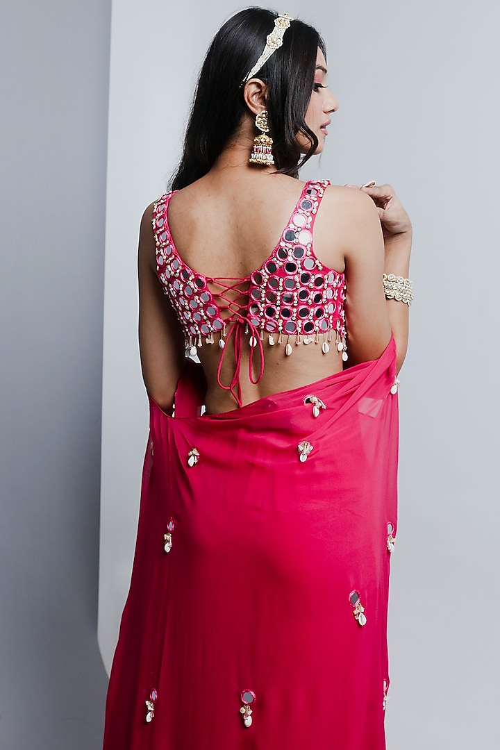 Pink Semi Georgette Draped Wedding Sharara Set by Ria Shah Label at Pernia's Pop Up Shop
