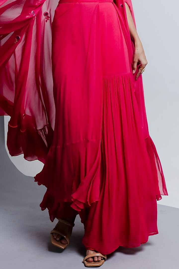 Pink Semi Georgette Draped Wedding Sharara Set by Ria Shah Label at Pernia's Pop Up Shop
