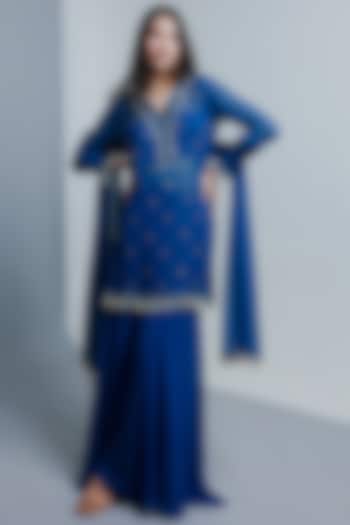Blue Semi Georgette Sharara Set by Ria Shah Label