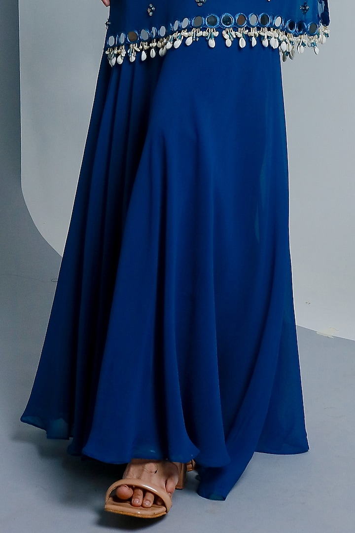 Blue Semi Georgette Wedding Sharara Set by Ria Shah Label at Pernia's Pop Up Shop