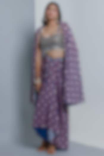 Blue Poly Georgette Geometric Printed Draped SKirt Set by Ria Shah Label