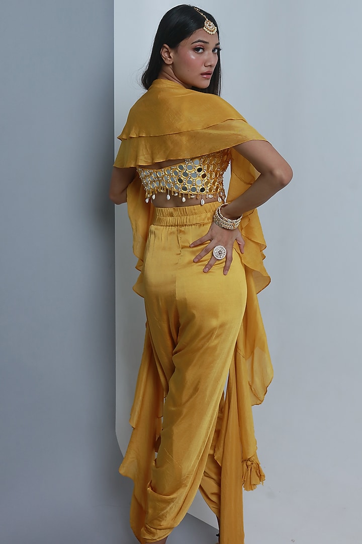 Yellow Modal Satin & Cotton Silk Dhoti Set by Ria Shah Label at Pernia's Pop Up Shop