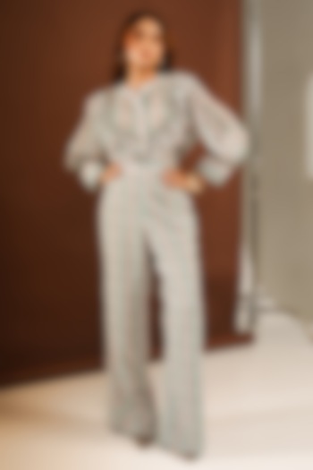 Light Grey Georgette Tweed Printed Co-Ord Set by Ria Shah Label at Pernia's Pop Up Shop