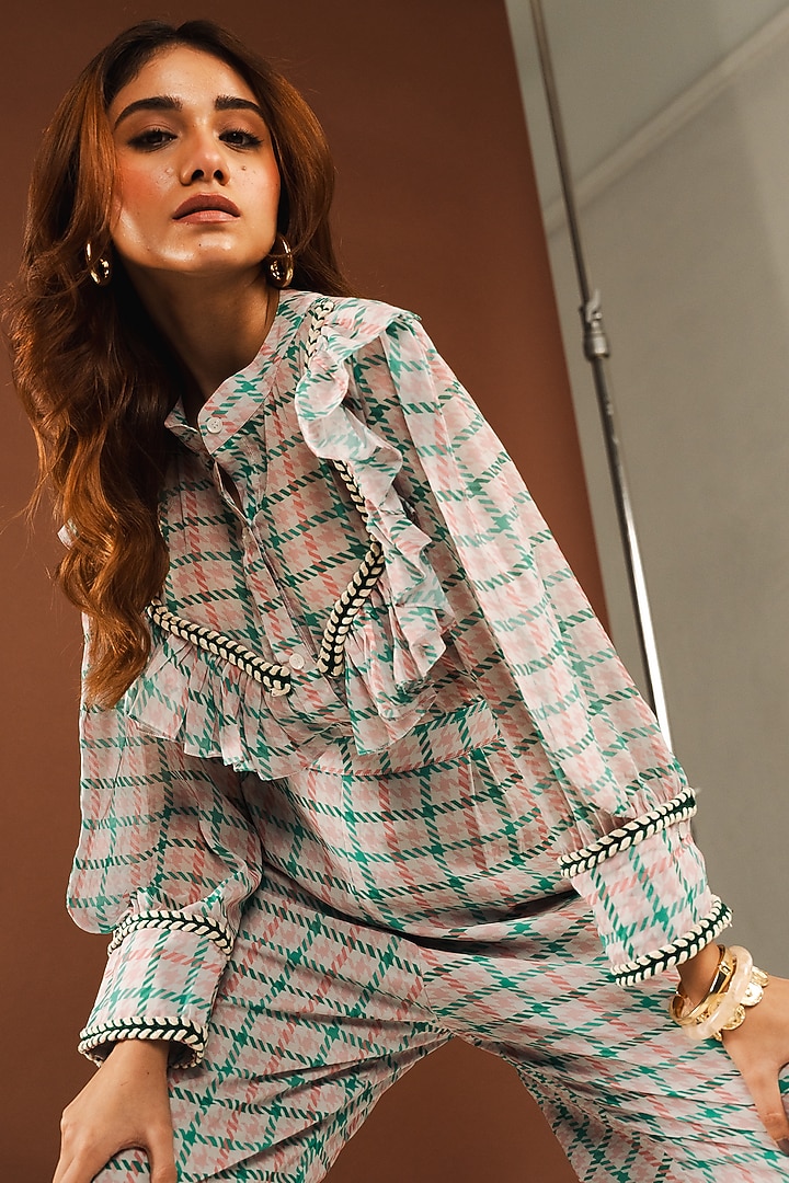 Light Grey Georgette Tweed Printed Co-Ord Set by Ria Shah Label at Pernia's Pop Up Shop