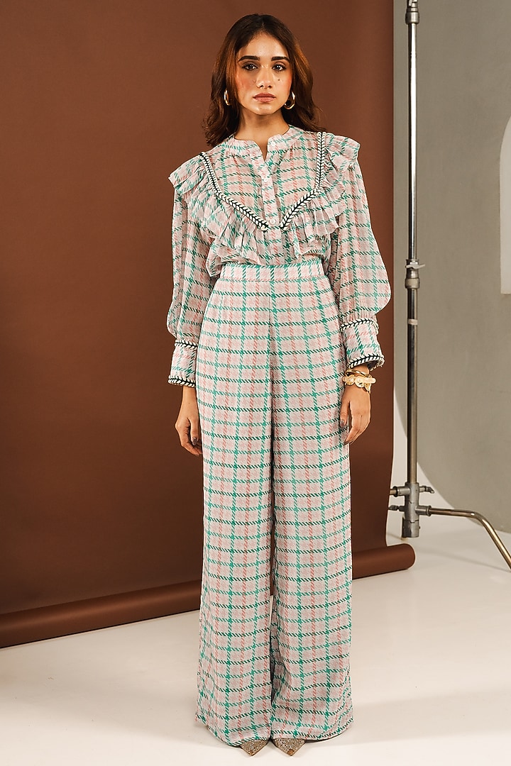 Light Grey Georgette Tweed Printed Co-Ord Set by Ria Shah Label at Pernia's Pop Up Shop