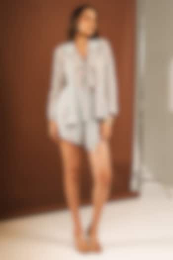 Light Grey Georgette Tweed Printed Co-Ord Set by Ria Shah Label at Pernia's Pop Up Shop