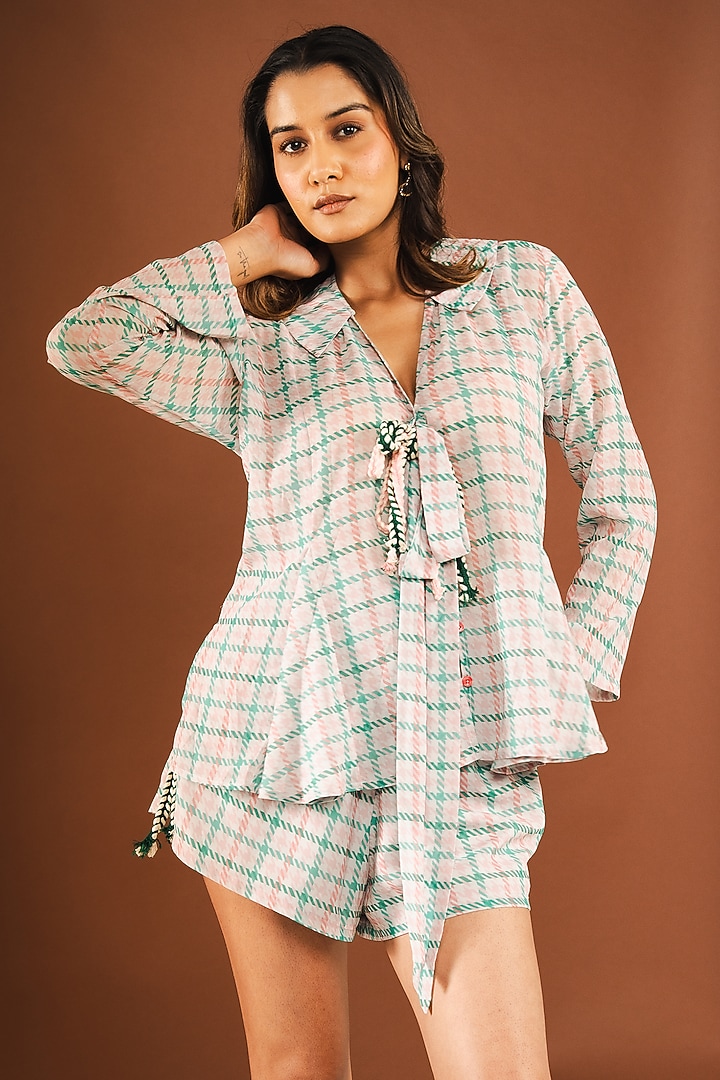 Light Grey Georgette Tweed Printed Co-Ord Set by Ria Shah Label at Pernia's Pop Up Shop