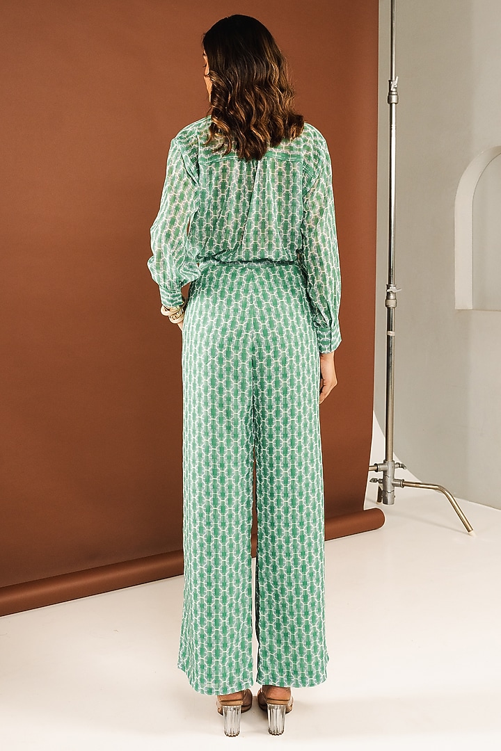Green Georgette Ruffled Co-Ord Set by Ria Shah Label at Pernia's Pop Up Shop
