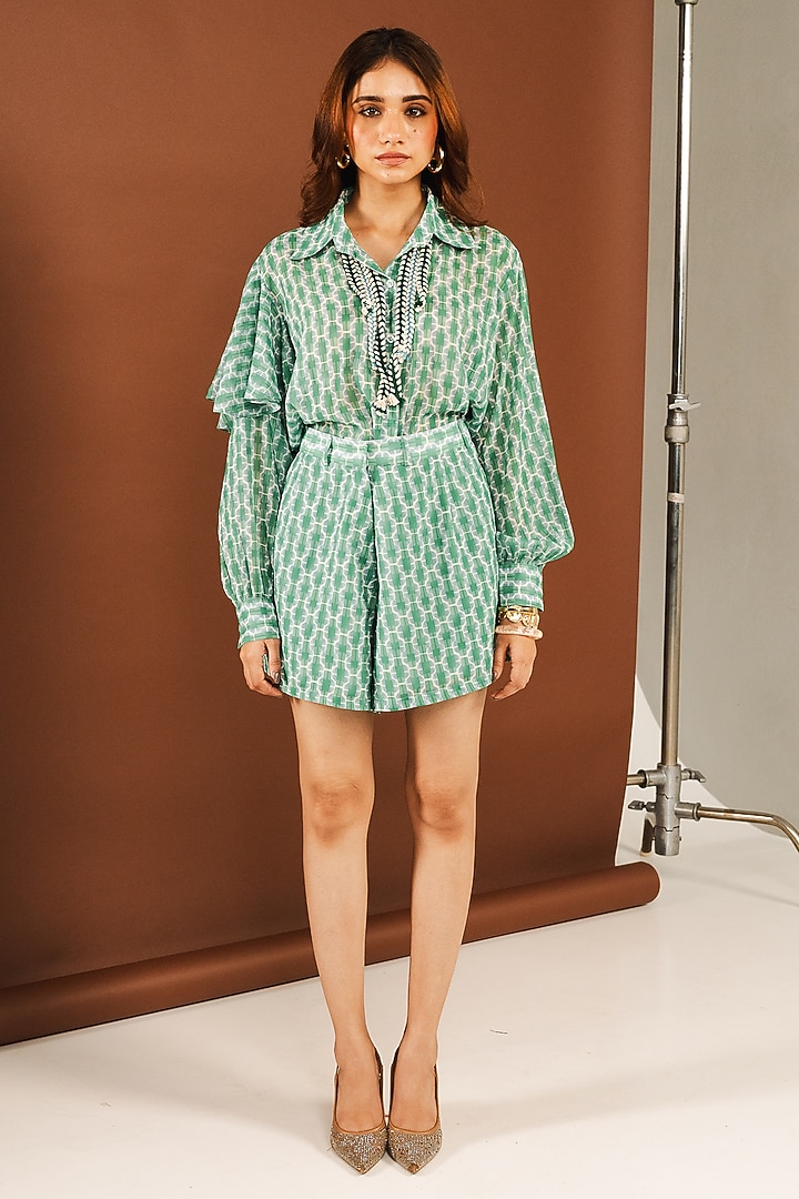Green Georgette Shibori Printed Co-Ord Set by Ria Shah Label at Pernia's Pop Up Shop