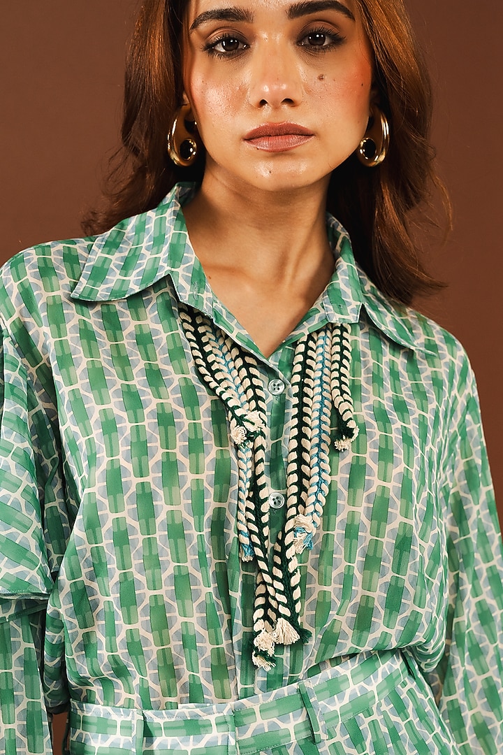 Green Georgette Shibori Printed Co-Ord Set by Ria Shah Label at Pernia's Pop Up Shop