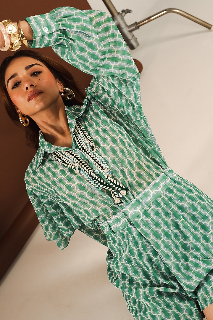 Green Georgette Shibori Printed Co-Ord Set by Ria Shah Label at Pernia's Pop Up Shop