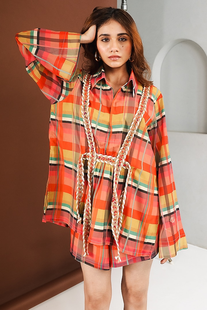 Multi-Colored Georgette Checkered Co-Ord Set by Ria Shah Label at Pernia's Pop Up Shop