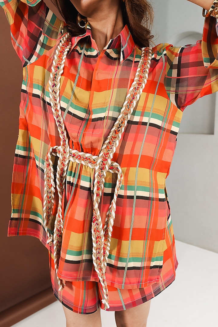 Multi-Colored Georgette Checkered Co-Ord Set by Ria Shah Label at Pernia's Pop Up Shop