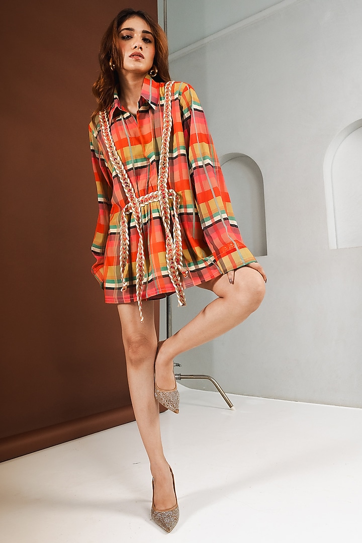 Multi-Colored Georgette Checkered Co-Ord Set by Ria Shah Label at Pernia's Pop Up Shop