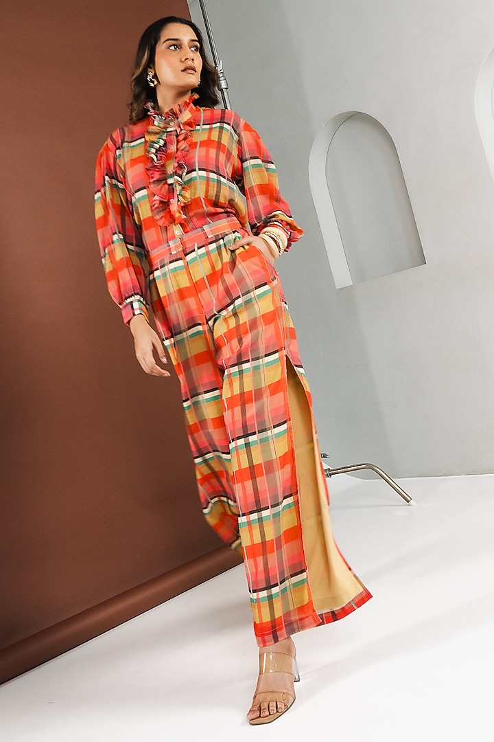 Multi-Colored Georgette Checkered Co-Ord Set by Ria Shah Label at Pernia's Pop Up Shop