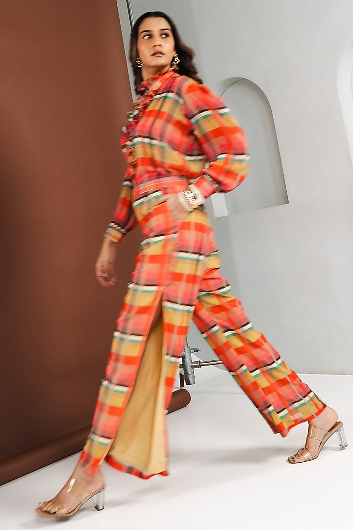 Multi-Colored Georgette Checkered Co-Ord Set by Ria Shah Label at Pernia's Pop Up Shop