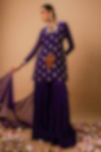 Deep Violet Georgette Wedding Sharara Set by Ria Shah Label at Pernia's Pop Up Shop