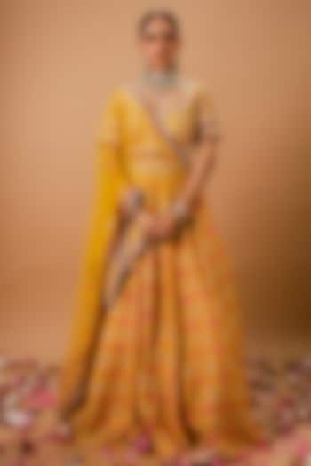 Yellow Silk Patola Printed Wedding Lehenga Set by Ria Shah Label at Pernia's Pop Up Shop