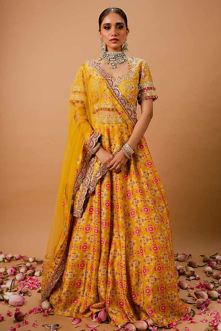Yellow Silk Patola Printed Wedding Lehenga Set by Ria Shah Label at Pernia's Pop Up Shop