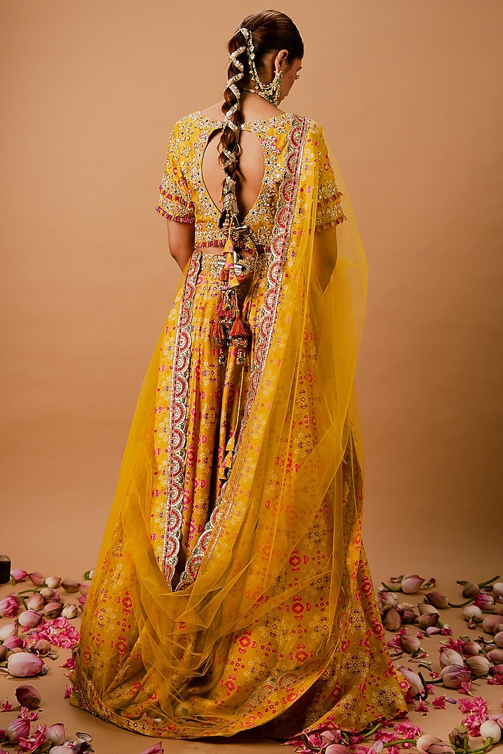 Yellow Silk Patola Printed Wedding Lehenga Set by Ria Shah Label at Pernia's Pop Up Shop