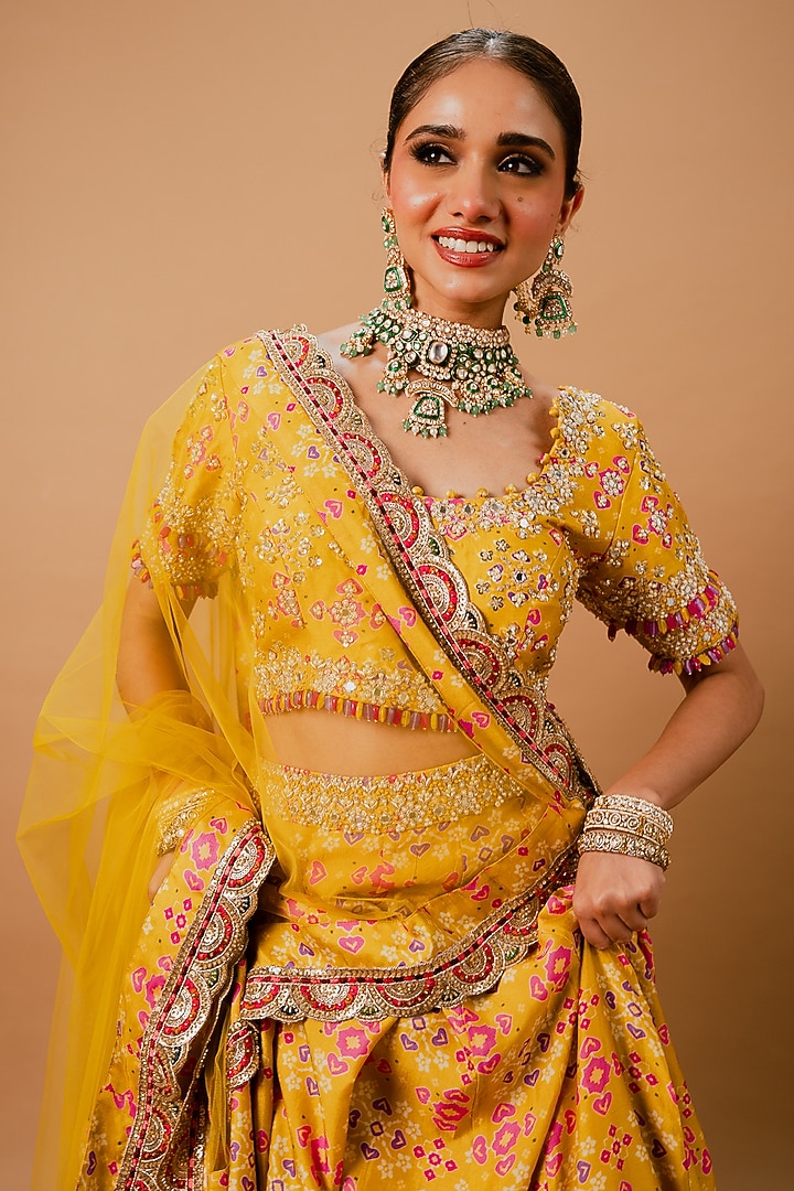 Yellow Silk Patola Printed Wedding Lehenga Set by Ria Shah Label at Pernia's Pop Up Shop