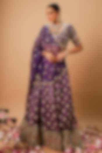 Purple Glass Tissue Organza Patola Printed Bridal Lehenga Set by Ria Shah Label at Pernia's Pop Up Shop