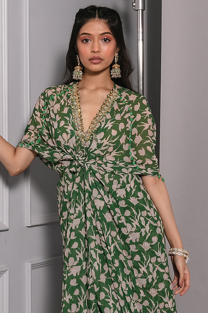 Forest Green Floral Printed Kaftan Set by Ria Shah Label at Pernia's Pop Up Shop