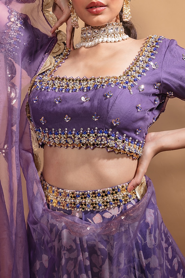 Purple Floral Printed Wedding Lehenga Set by Ria Shah Label at Pernia's Pop Up Shop