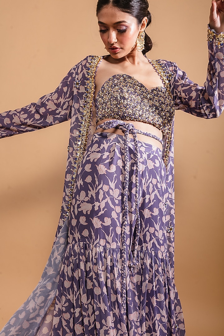 Purple Floral Printed Wedding Sharara Set by Ria Shah Label at Pernia's Pop Up Shop