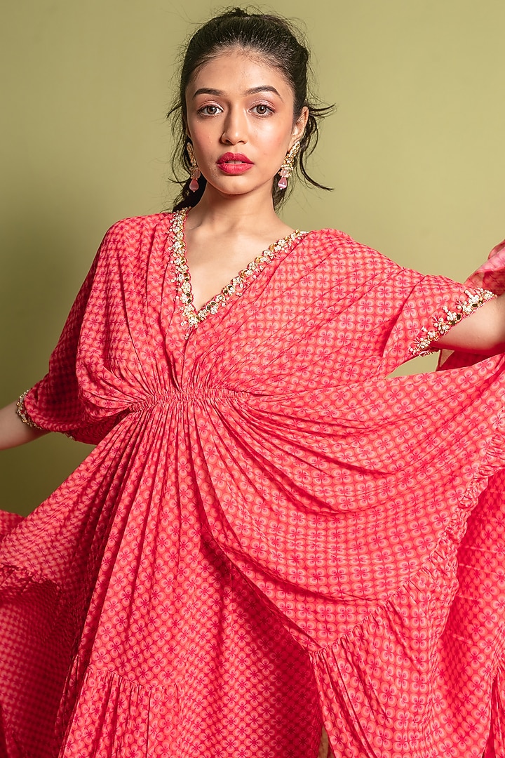 Pink Printed & Embroidered Kaftan Set by Ria Shah Label at Pernia's Pop Up Shop