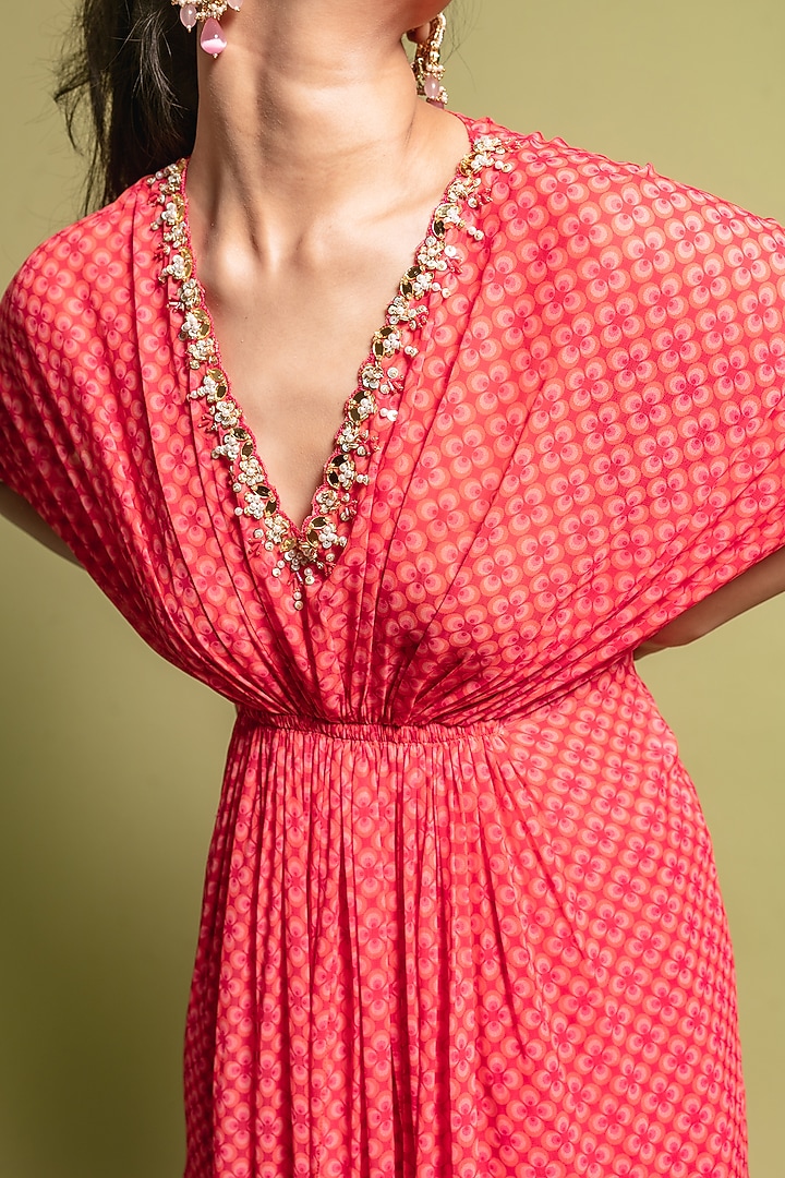Pink Printed & Embroidered Kaftan Set by Ria Shah Label at Pernia's Pop Up Shop
